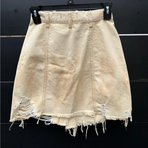 Faux-Wrap Distressed Denim Skirt We The Free - Picture 4 of 4